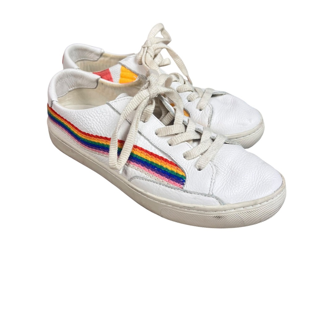 Soludos Womens Rainbow Sunburst Good Vibes White Leather Sneakers Size 8